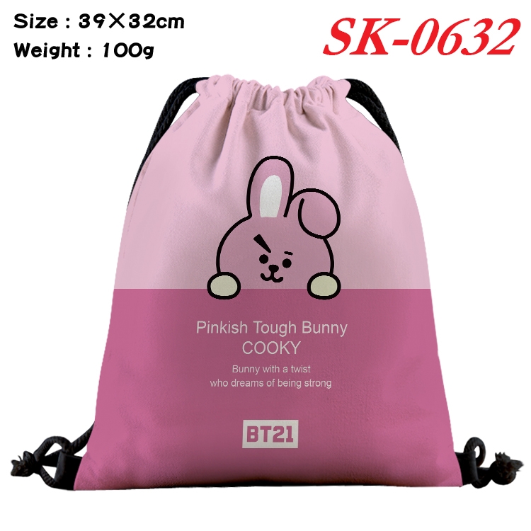 BTS Animation Waterproof Nylon Full Color Drawstring Pocket 39x32cm SK-0632A