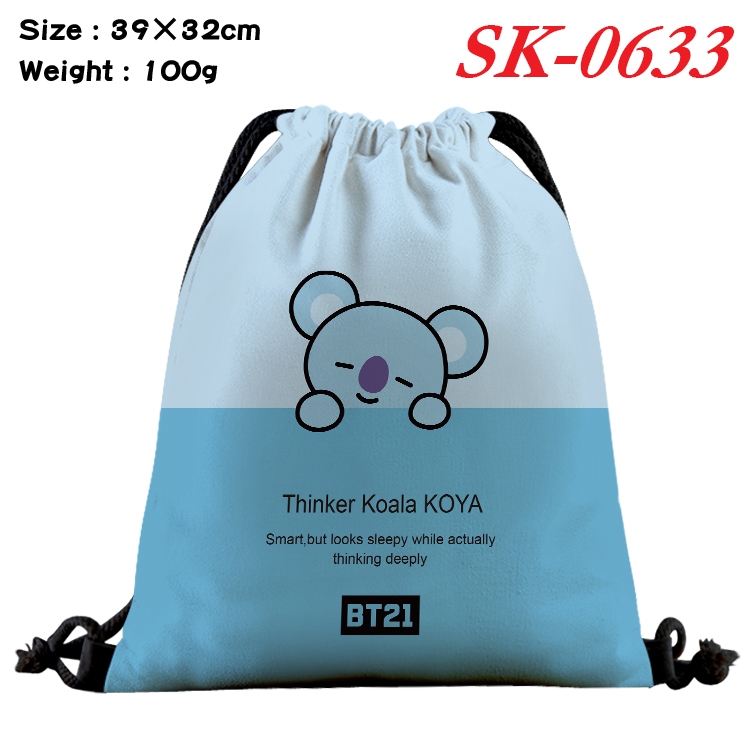 BTS Animation Waterproof Nylon Full Color Drawstring Pocket 39x32cm SK-0633A