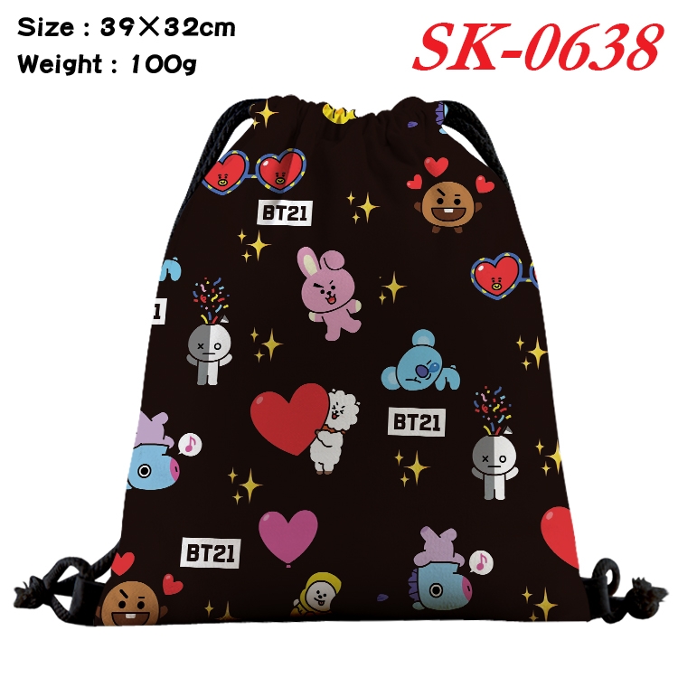 BTS Animation Waterproof Nylon Full Color Drawstring Pocket 39x32cm  SK-0638A