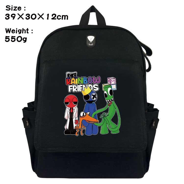 Rainbow friends Canvas flap backpack headset backpack student schoolbag 39X30X12CM 550g