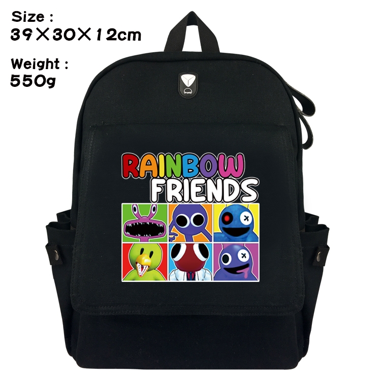 Rainbow friends Canvas flap backpack headset backpack student schoolbag 39X30X12CM 550g