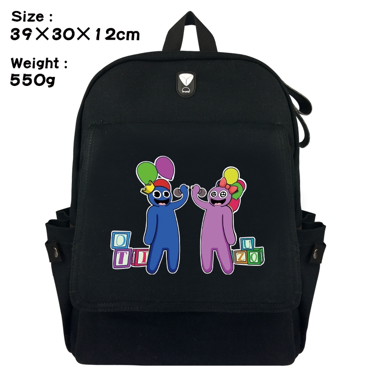 Rainbow friends Canvas flap backpack headset backpack student schoolbag 39X30X12CM 550g