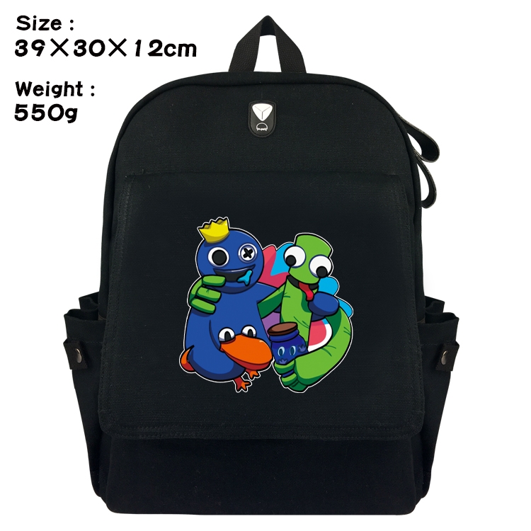 Rainbow friends Canvas flap backpack headset backpack student schoolbag 39X30X12CM 550g