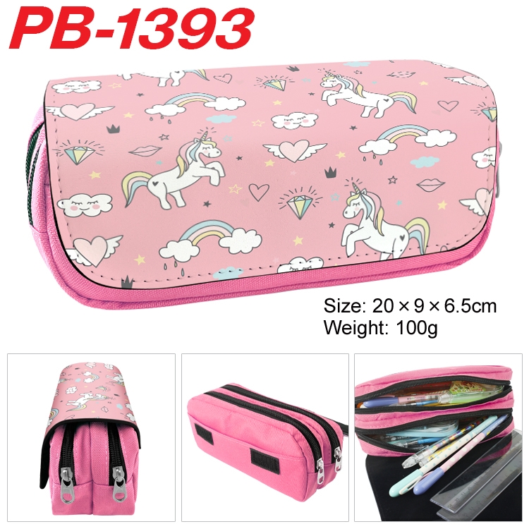 Unicorn Cartoon double-layer zipper canvas stationery case pencil Bag 20×9×6.5cm  PB-1393