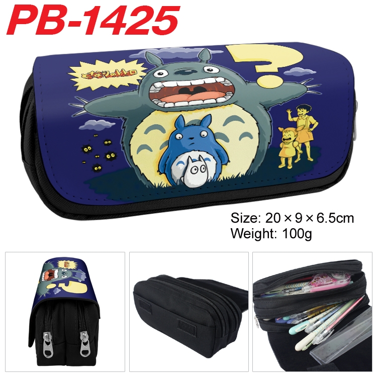 TOTORO  Cartoon double-layer zipper canvas stationery case pencil Bag 20×9×6.5cm  PB-1425