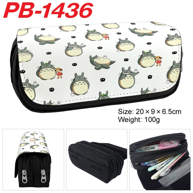 TOTORO  Cartoon double-layer zipper canvas stationery case pencil Bag 20×9×6.5cm  PB-1436