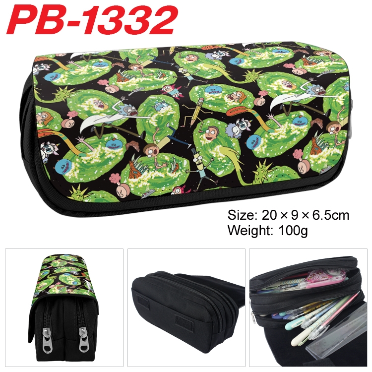 Rick and Morty Cartoon double-layer zipper canvas stationery case pencil Bag 20×9×6.5cm  PB-1332