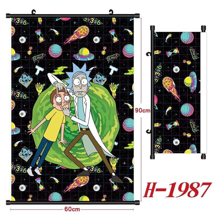 Rick and Morty Anime Black Plastic Rod Canvas Painting Wall Scroll 60X90CM H-1987