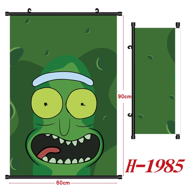 Rick and Morty Anime Black Plastic Rod Canvas Painting Wall Scroll 60X90CM H-1985
