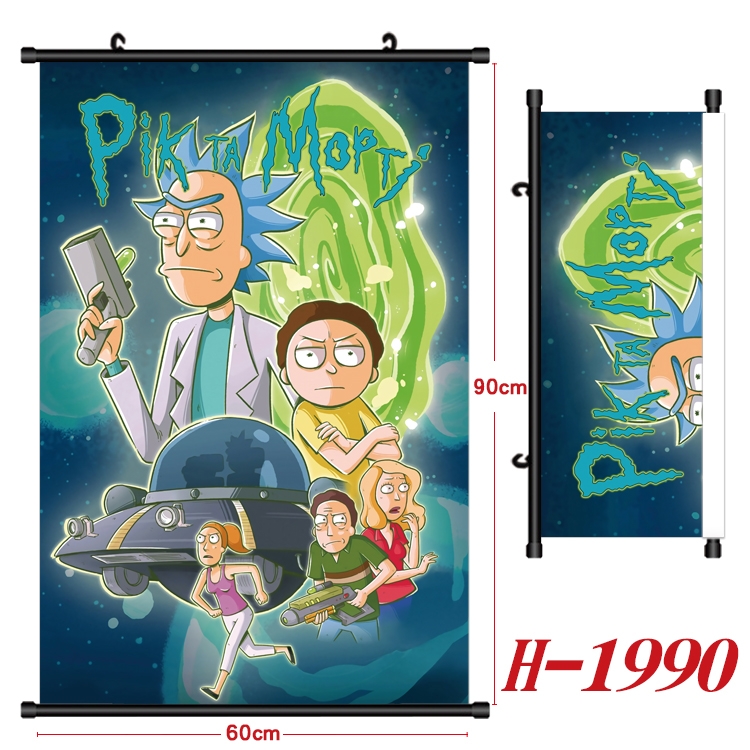 Rick and Morty Anime Black Plastic Rod Canvas Painting Wall Scroll 60X90CM  H-1990