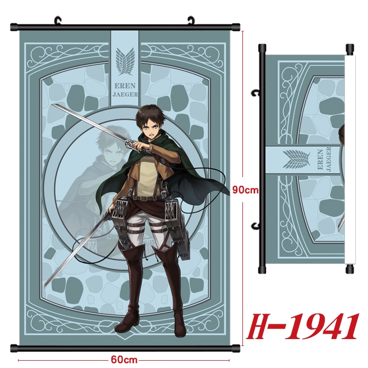 Shingeki no Kyojin Anime Black Plastic Rod Canvas Painting Wall Scroll 60X90CM H-1941