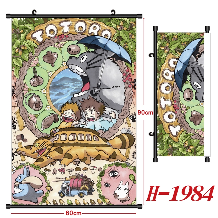 TOTORO Anime Black Plastic Rod Canvas Painting Wall Scroll 60X90CM H-1984