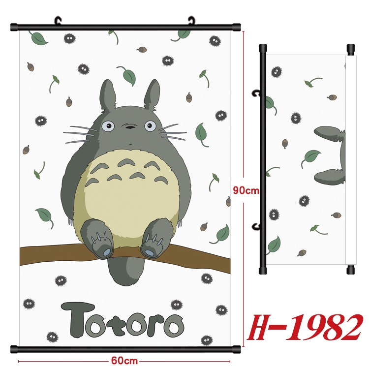 TOTORO Anime Black Plastic Rod Canvas Painting Wall Scroll 60X90CM H-1982