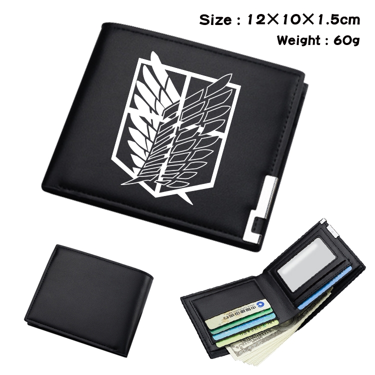 Shingeki no Kyojin Anime Coloring Book Black Leather Bifold Wallet 12x10x1.5cm