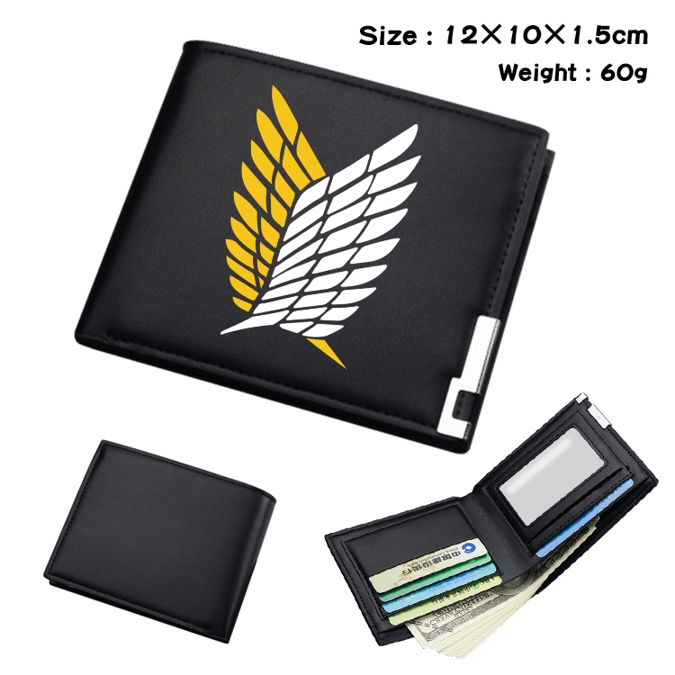 Shingeki no Kyojin Anime Coloring Book Black Leather Bifold Wallet 12x10x1.5cm