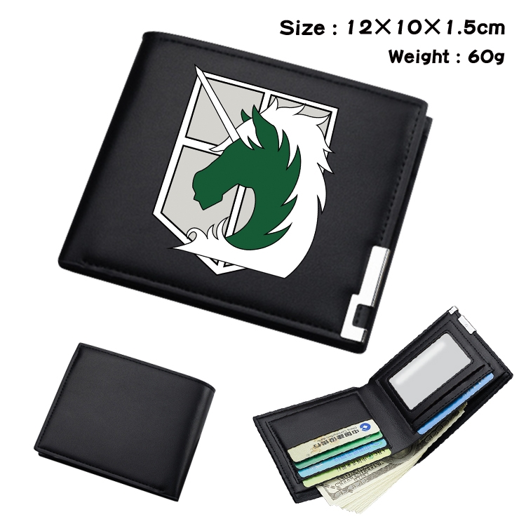Shingeki no Kyojin Anime Coloring Book Black Leather Bifold Wallet 12x10x1.5cm