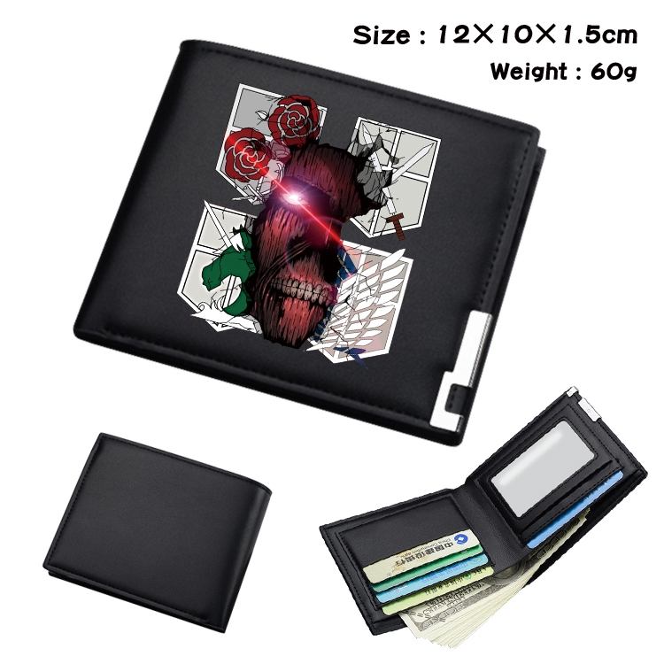 Shingeki no Kyojin Anime Coloring Book Black Leather Bifold Wallet 12x10x1.5cm