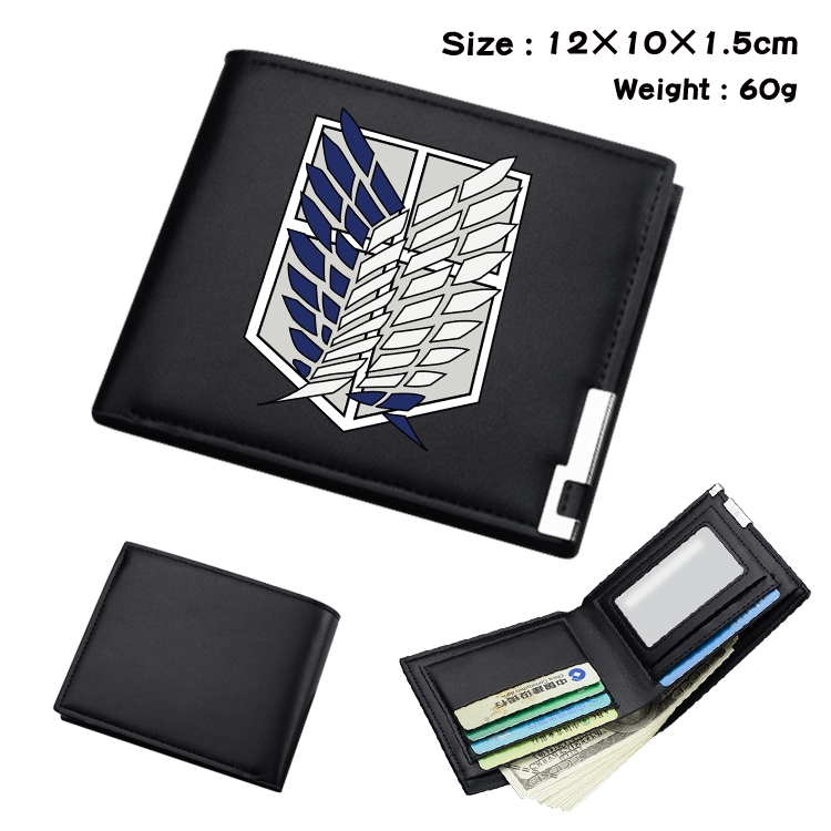 Shingeki no Kyojin Anime Coloring Book Black Leather Bifold Wallet 12x10x1.5cm