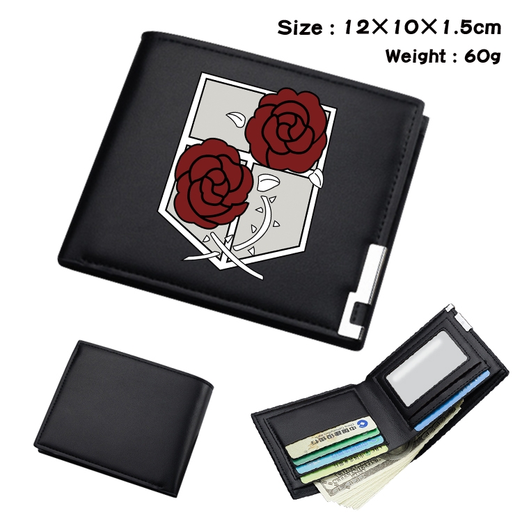 Shingeki no Kyojin Anime Coloring Book Black Leather Bifold Wallet 12x10x1.5cm