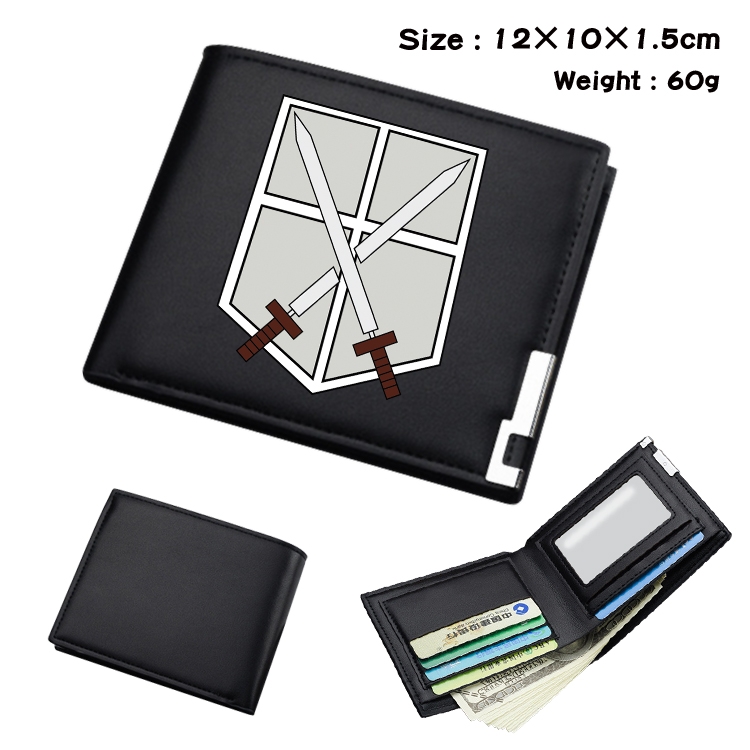 Shingeki no Kyojin Anime Coloring Book Black Leather Bifold Wallet 12x10x1.5cm