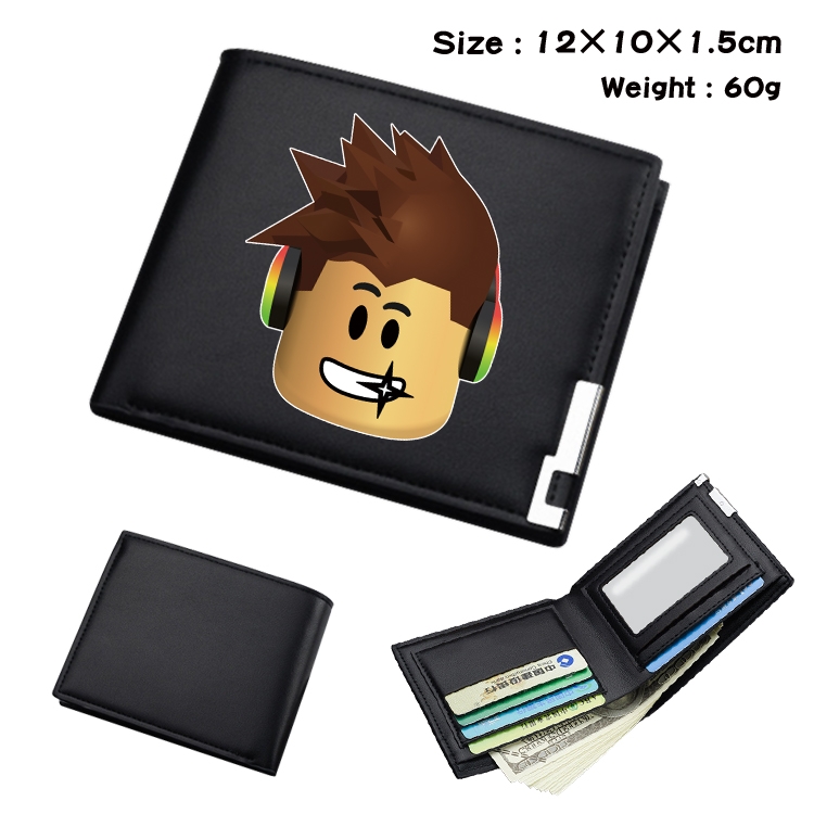 Robllox  Anime Coloring Book Black Leather Bifold Wallet 12x10x1.5cm