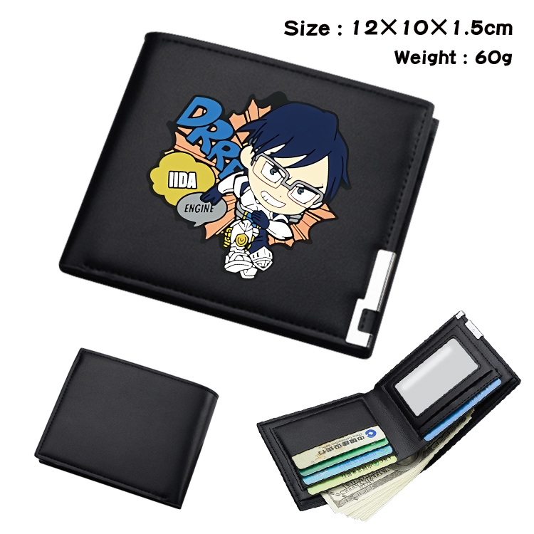 My Hero Academia Anime Coloring Book Black Leather Bifold Wallet 12x10x1.5cm