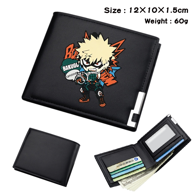 My Hero Academia Anime Coloring Book Black Leather Bifold Wallet 12x10x1.5cm