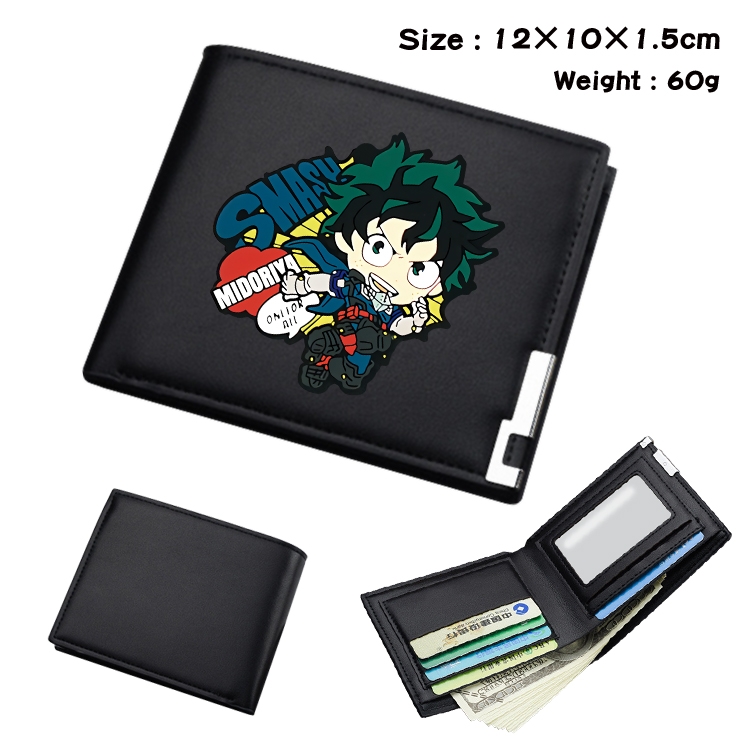 My Hero Academia Anime Coloring Book Black Leather Bifold Wallet 12x10x1.5cm