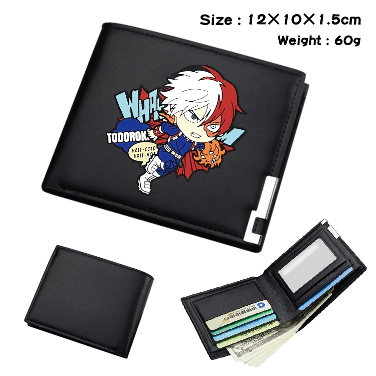 My Hero Academia Anime Coloring Book Black Leather Bifold Wallet 12x10x1.5cm