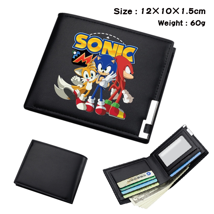 Sonic The Hedgehog Anime Coloring Book Black Leather Bifold Wallet 12x10x1.5cm