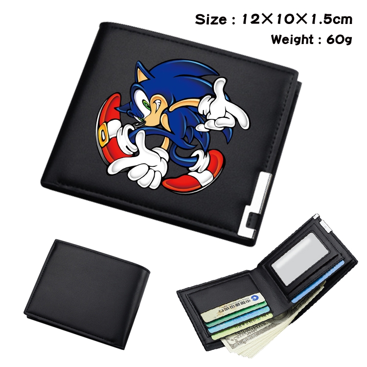 Sonic The Hedgehog Anime Coloring Book Black Leather Bifold Wallet 12x10x1.5cm