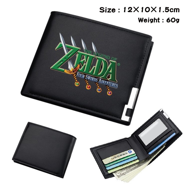 The Legend of Zelda Anime Coloring Book Black Leather Bifold Wallet 12x10x1.5cm