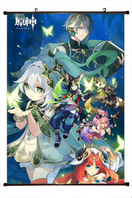 Genshin Impact Anime black Plastic rod Cloth painting Wall Scroll 60X90CM Y1-314