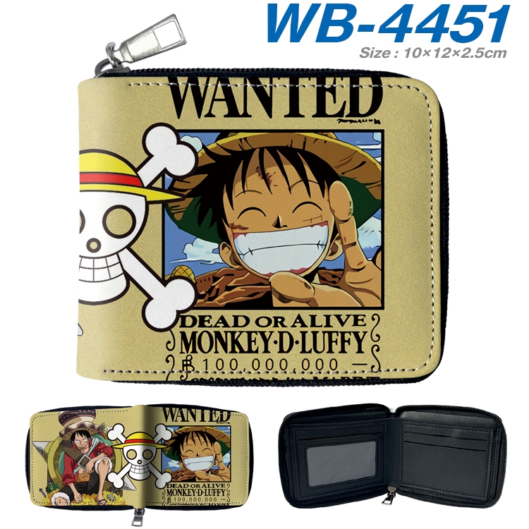 One Piece Anime full-color short full zip two fold wallet 10x12x2.5cm WB-4451A