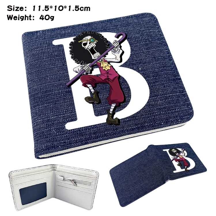 One Piece Anime surrounding denim folding color picture wallet 11.5X10X1.5CM