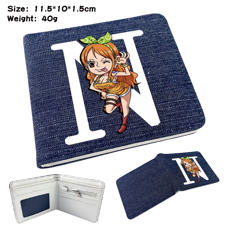 One Piece Anime surrounding denim folding color picture wallet 11.5X10X1.5CM