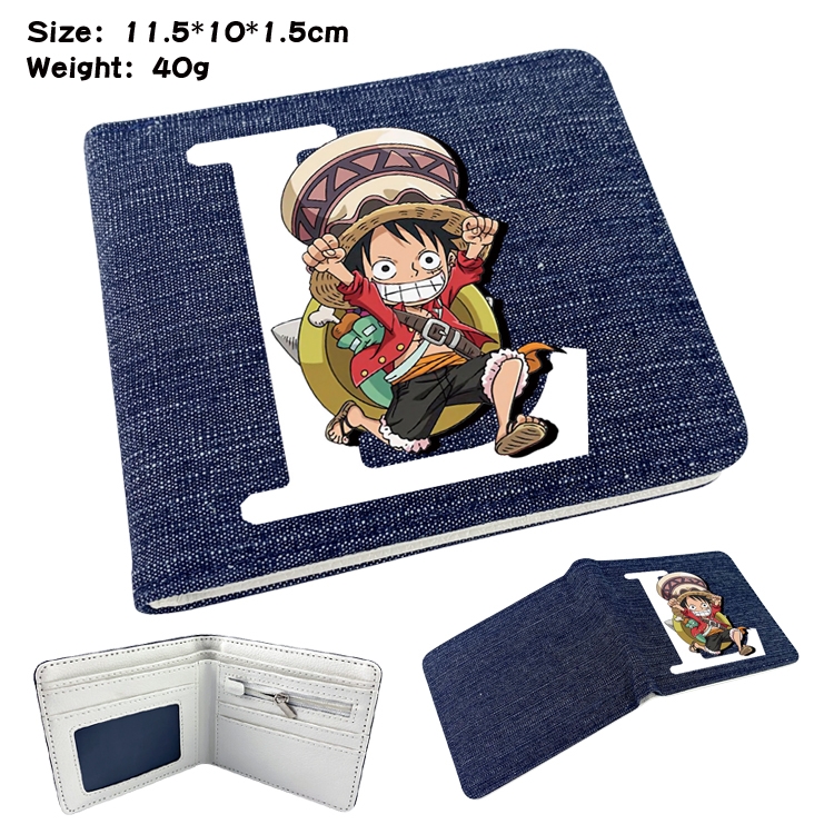 One Piece Anime surrounding denim folding color picture wallet 11.5X10X1.5CM