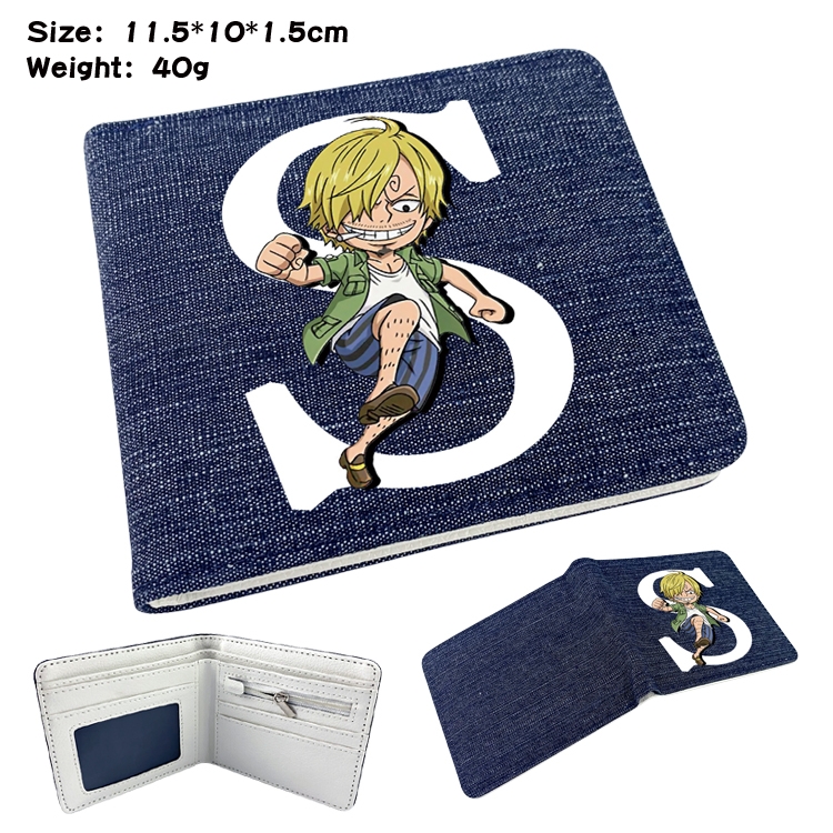 One Piece Anime surrounding denim folding color picture wallet 11.5X10X1.5CM