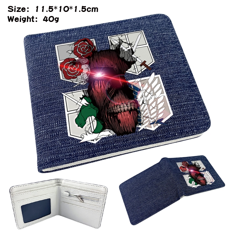 Shingeki no Kyojin Anime surrounding denim folding color picture wallet 11.5X10X1.5CM