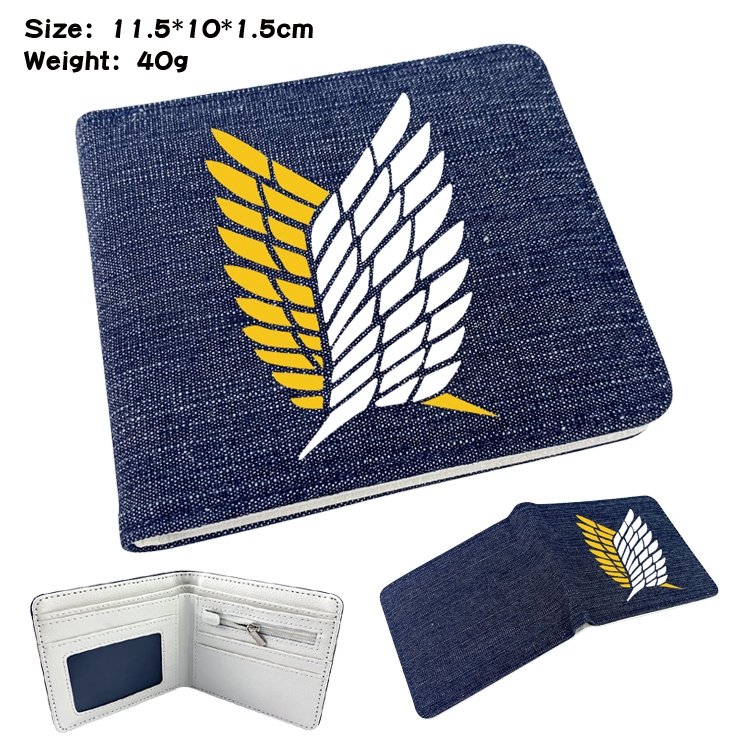 Shingeki no Kyojin Anime surrounding denim folding color picture wallet 11.5X10X1.5CM