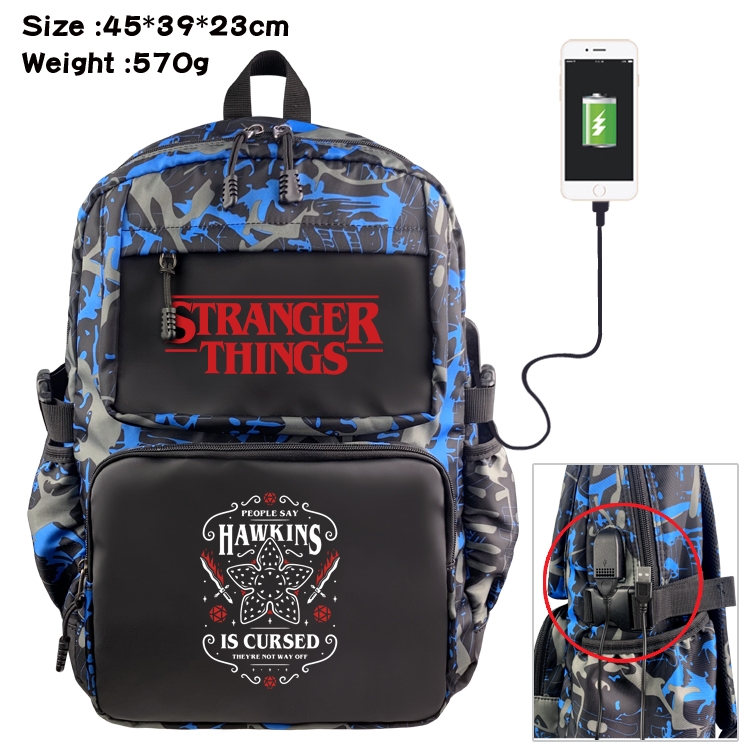 Stranger Things Anime waterproof nylon camouflage backpack 45X39X23CM