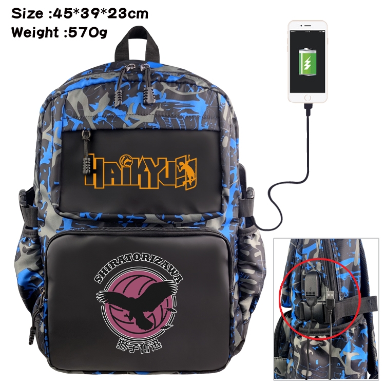 Haikyuu!! Anime waterproof nylon camouflage backpack School Bag 45X39X23CM