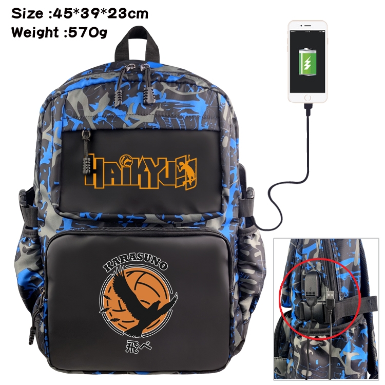 Haikyuu!! Anime waterproof nylon camouflage backpack School Bag 45X39X23CM