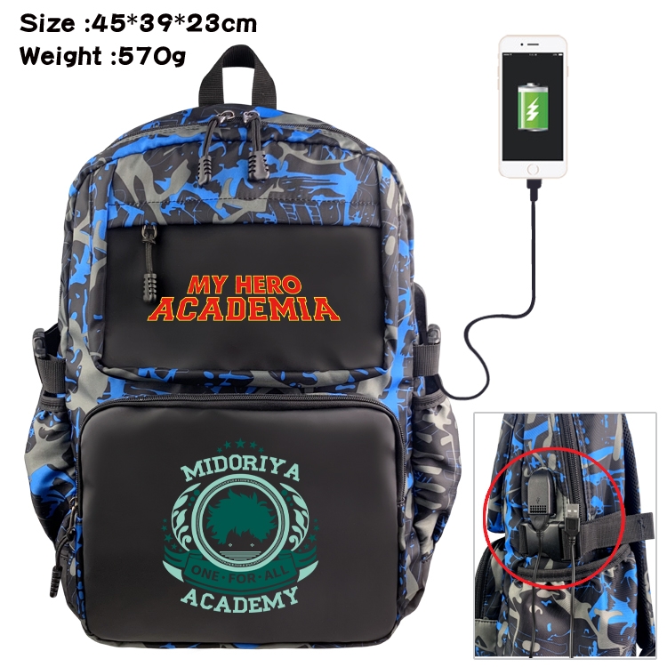 My Hero Academia Anime waterproof nylon camouflage backpack School Bag 45X39X23CM