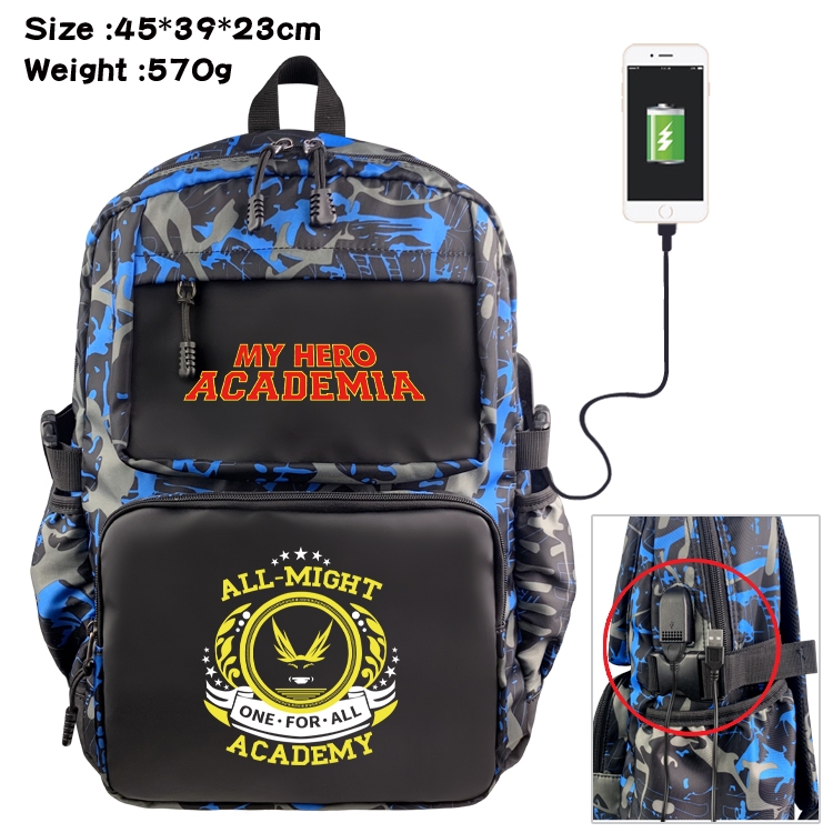 My Hero Academia Anime waterproof nylon camouflage backpack School Bag 45X39X23CM