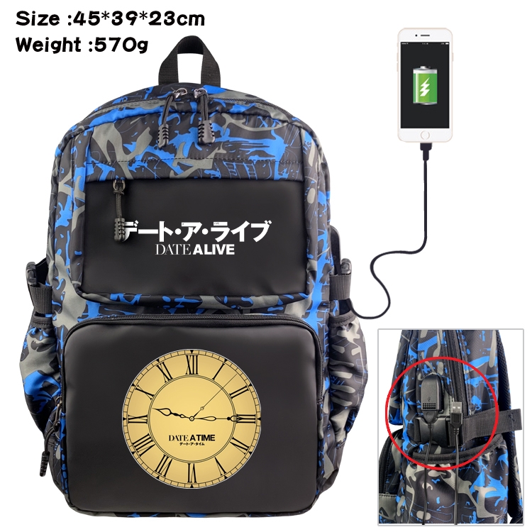 Date-A-Live Anime waterproof nylon camouflage backpack School Bag 45X39X23CM