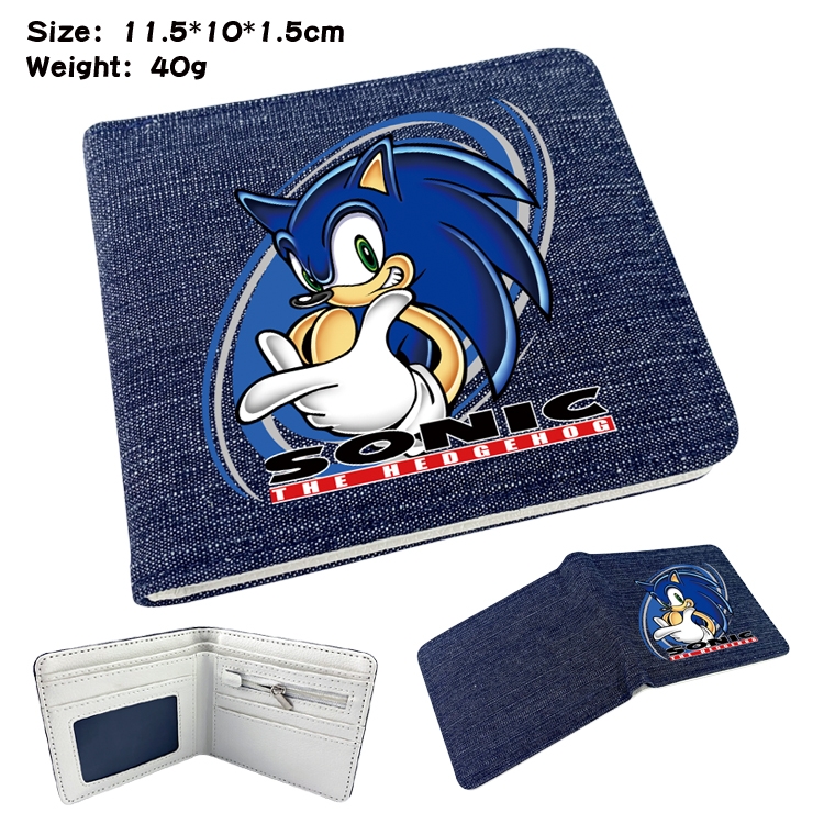 Sonic The Hedgehog  Anime denim folding full-color wallet 11.5X10X1.5CM