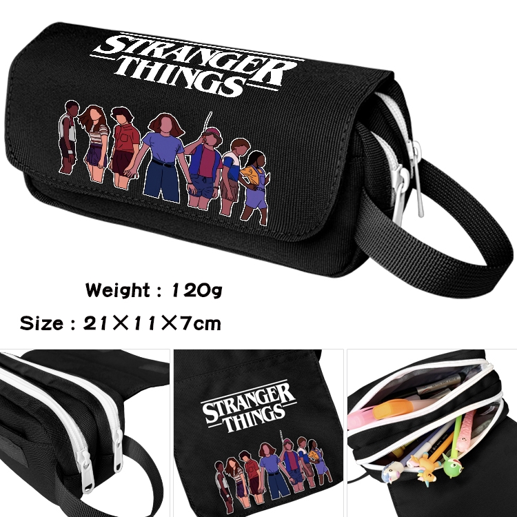 Stranger Things Anime waterproof canvas portable double-layer pencil bag cosmetic bag 21x11x7cm
