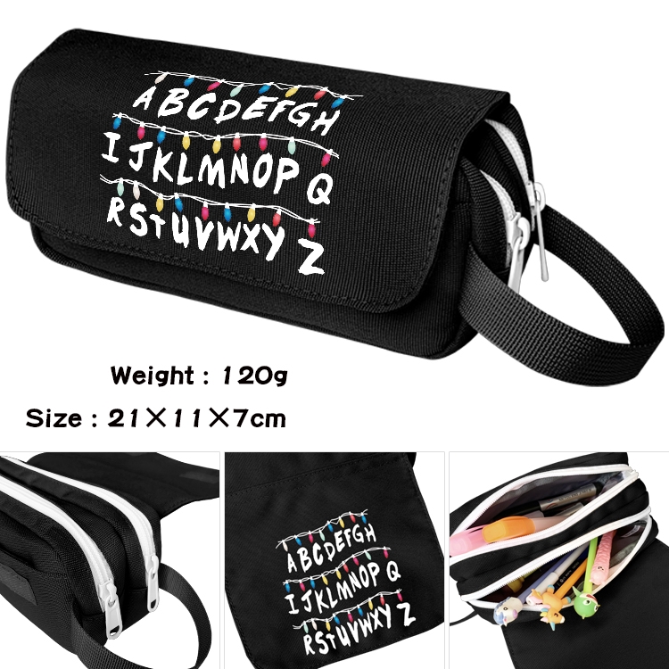 Stranger Things Anime waterproof canvas portable double-layer pencil bag cosmetic bag 21x11x7cm