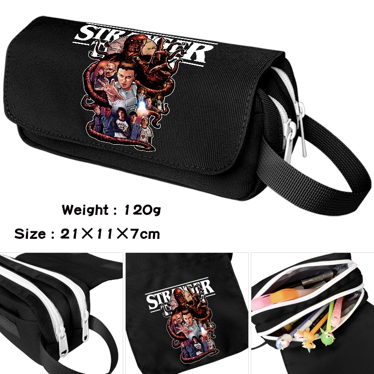 Stranger Things Anime waterproof canvas portable double-layer pencil bag cosmetic bag 21x11x7cm